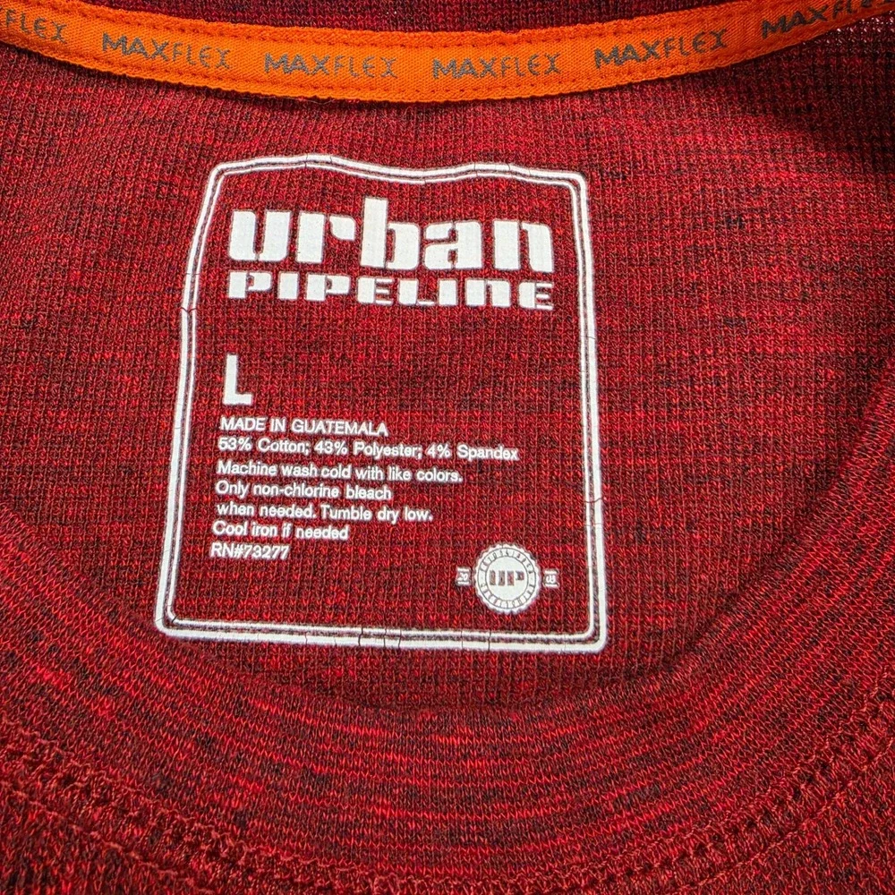 L Urban Pipeline Mens Long Sleeve Crew Neck Shirt Burgundy Red Heather Max Flex - Picture 9 of 9